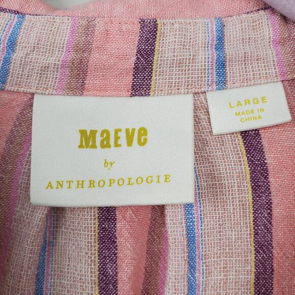MAEVE (ANTHRO) | Lida Linen Blend | Pink/Blue | Half Button Shirt | Size Large - Picture 5 of 9